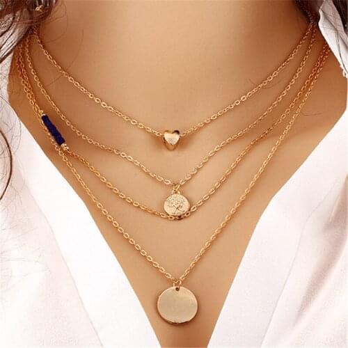 Fancy&Fantasy Smiple Multiple Layers Round Coin Pendant Choker Necklace Women Gold Clavicle Chain Necklace Fashion Jewelry Gift