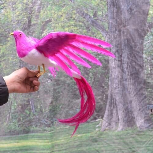 New simulation dark pink Bird toy plastic & furs wings long tail bird gift about 50cm 1489