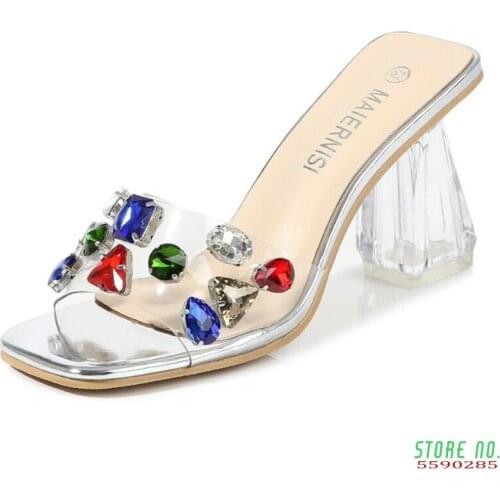 New Arrived Women Shoes Sexy high heels sandals Colorful Ribbon Party Shoes Transparent Crystal Pumps Plus Size 45 46