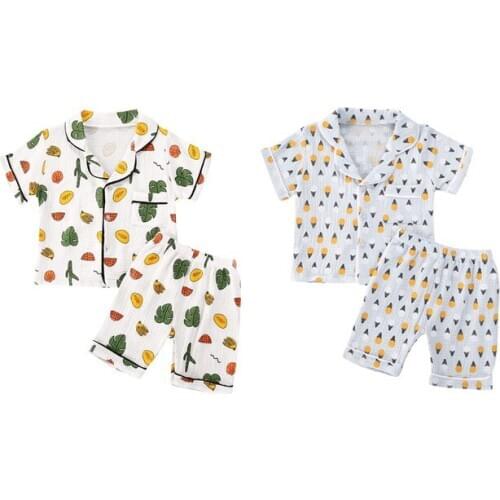 1-6Y Summer Infant Baby Boys Girls Sleepwear Pajama Sets Pattern Print Short Sleeve Single Breasted Tops Shorts