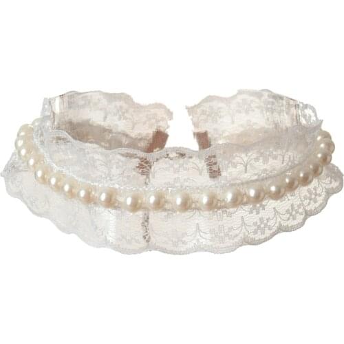 Lace Pearls Choker Necklace Black White Short Necklace for Women Jewelry