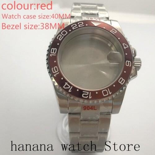 Suitable for NH35 NH36 Mingzhu 40mm sapphire glass 904L stainless steel case sealing bottom cover, with bezel red