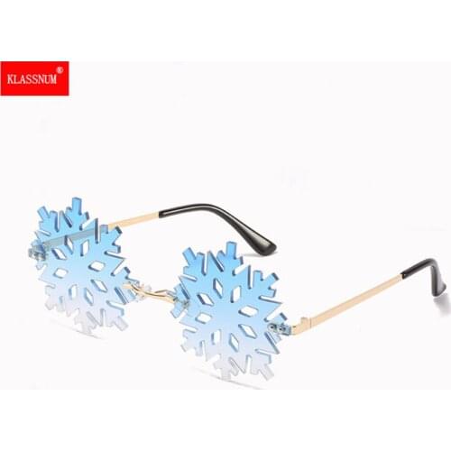 2021 New Christmas Party Snowflake Sunglasses Women Men Bar Fashion Metal Wave Sunglasses Decorative Rimless Vintage Glasses