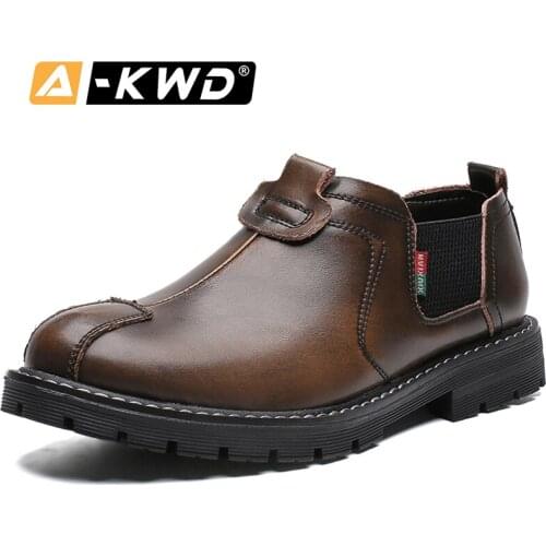 Simple Chelsea Loafer Shoes Men Wear-Resistent Chaussure Cuir Homme Coffee Genuine Leather Shoes Men Black Slip-on Oxford Shoes