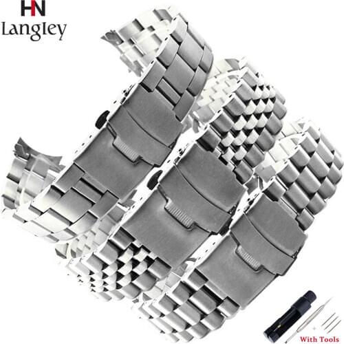 Stainless Steel WatchBand Strap Silver Polished Mens Luxury Bracelets Curved end Replacement for seiko SKX007 SKX009 20mm 22mm