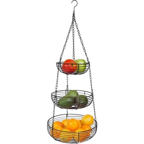 Christmas Decor 3 Tier Wire Hanging Fruit Basket Home Kitchen Metal Vegetable Storage Organizer Basket 3-Layer Baskets #20