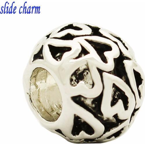 Slide charm Free shipping Christmas gift of peach heart beads fit Pandora bracelets charm bracelets and jewelry accessories