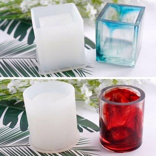 Silicone Casting Mould Square Round Crystal Epoxy Resin Mold for DIY Pen Holder Brush Pot SCIE999