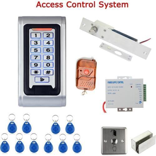 Door Access Control Controller Security System Kit Rfid Card Password Keypad Remote Control Electric Door Lock Exit Button