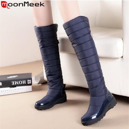 MoonMeek Warm Down Snow Boots Women Winter Shoes Knee High Boots Thick Fur Waterproof Women Boots Fashion Shoes