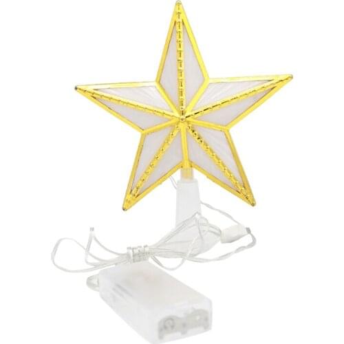 Christmas Tree Topper 3D Plastic Star with LED Light Up USB Battery Powered Farmhouse Treetop Lamp Xmas Party Decoration