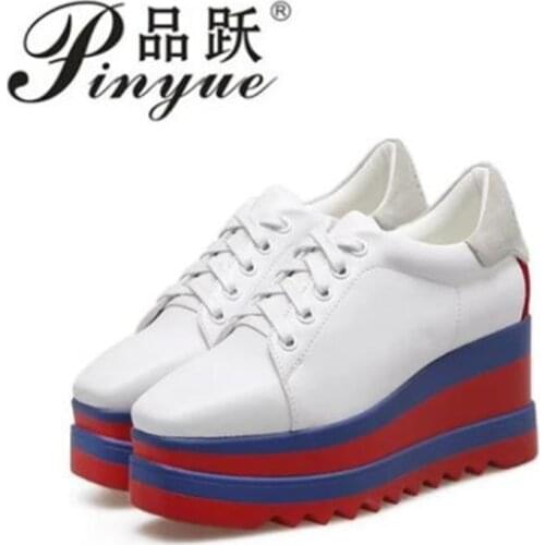 Platform Wedges Shoes 7CM Womans High Heels Fashion Square Toe Lace Up Platform Heels Casual Women Creepers