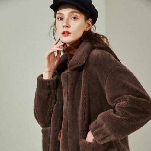 Vintage Real Women Korean Cute Autumn Winter Lamb Fur Jacket Warm Woolen Coat Abrigos Mujer Invierno 2020 u62072 YY556