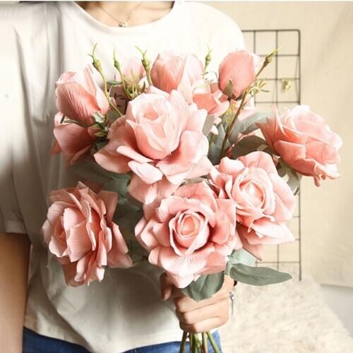 Vintage Beautiful Artificial Flowers for Decoration Rose Silk Big Fake Flowers Branch Wedding Home Decor Living Room Christmas