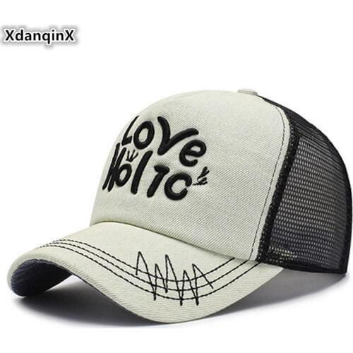 XdanqinX Adjustable Size Adult Men Breathable Baseball Cap Snapback Cap Womens Ponytail Mesh Cap Letter Embroidery Hip Hop Hats