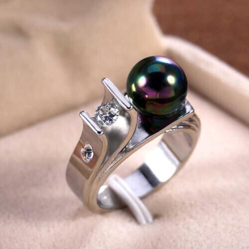 Pearl Round Women Black Fashion Cut Size 6-10 Jewelry Wedding Engagement Rings