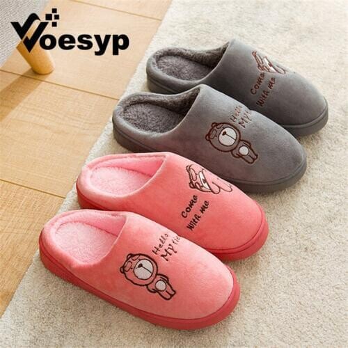 Woman Shoes Winter Slippers Short Plush Print Unisex Home Slides Warm Flat Shoes Women Slip on Faux Fur Cotton Slipper Footwear
