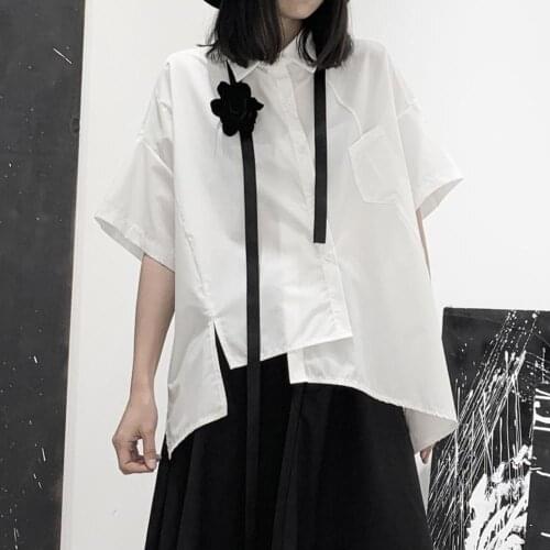 Yamamoto Dark Department womens YS Japanese Yoji personality stitching asymmetrical short sleeved shirt niche shirt
