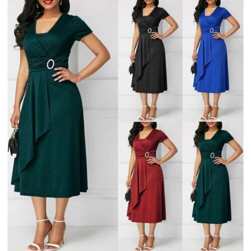 2021 Ladies Dress Asymmetric Hem High Waist Temperament V Neck Tube Top Short Sleeve Fashion Summer Maxi Dress for Evening Party