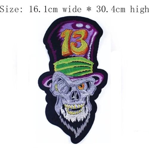1pc Punk purple skull head embroidery patch 30.4cm high for Motorcycle iron on sew on emblemas for DIY clothes full back/hat