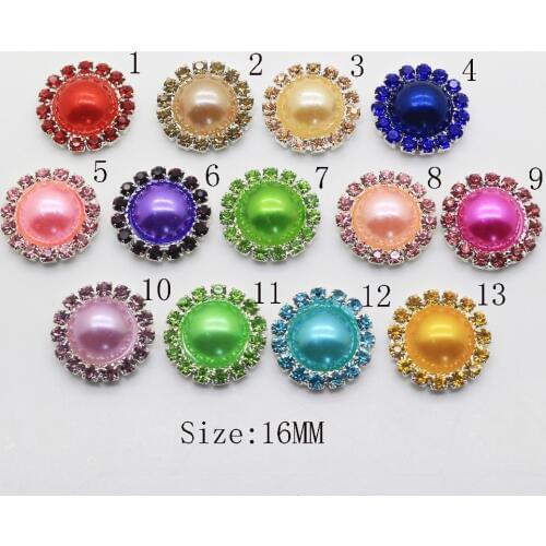 Charm 10pcs 16mm Color Crystal Pearl Buttons metal wedding Invitations decorate button DIY hair flower center scrapbooking