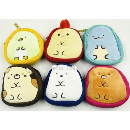 10/Lot 6 Styles Cute Sumikko 10CM Plush Toys Bags Purse Cartoon Retail