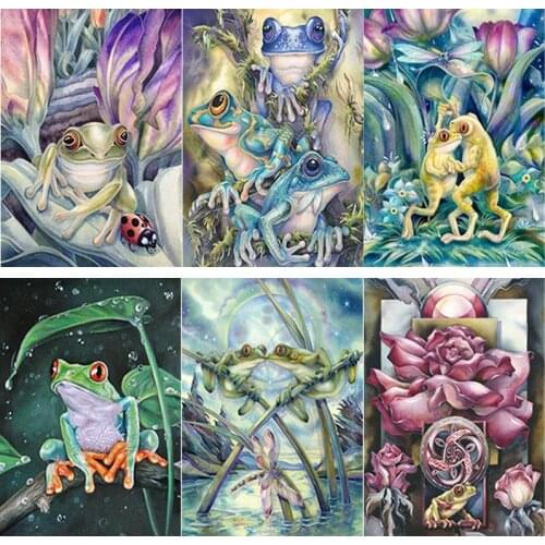 5D DIY Diamond Painting Frog Diamond Embroidery Lotus Animal Cross Stitch Crafts Full Square Round Drill Home Decor Manual Gift