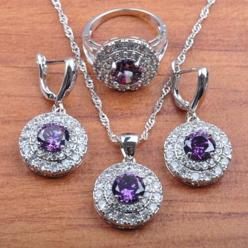 AAA+ Quality Purple Crystal Jewelry Sets Women Bridal jewelry Earrings Necklace Pendant Ring Set JS0271