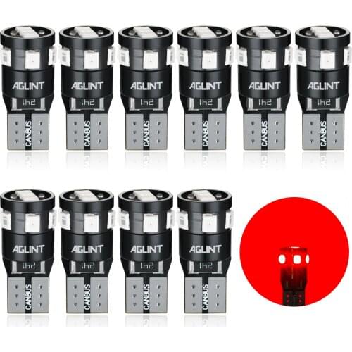 AGLINT 10PCS 194 T10 W5W 2835 SMD 9Chips For Interior Dome Trunk Door Side Atmosphere Mood Effect Light Error Free Red 12V