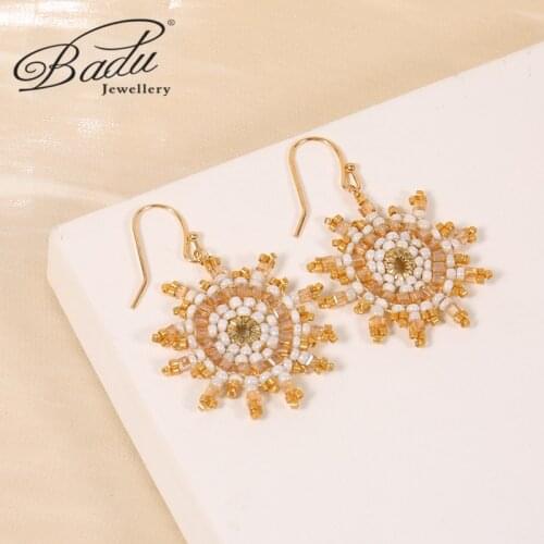 Badu Snowflake Handmade Beads Earrings for Woman Bohemia Beaded Braid Pendant Earring Fashion Jewelry Gift
