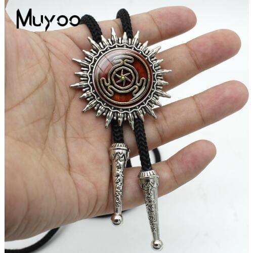 BOLO-00138 New Arrival Wheel of Hecate Symbol Bolo Tie Necklace Glass Cabochon Fashion Neckties Metal Ties Jewelry