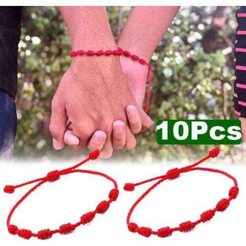 10pcs/set Fashion Handmade 7 Knots Red String Bracelet for Protection lucky Amulet and Friendship Braid Rope Wristband Jewelry