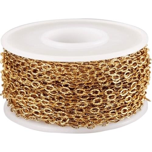 10m Stainless Steel Textured Cable Chains Soldered Link Chains for Women Necklaces Bracelets Anklet Jewelry Making 3.5x2.5x0.4mm