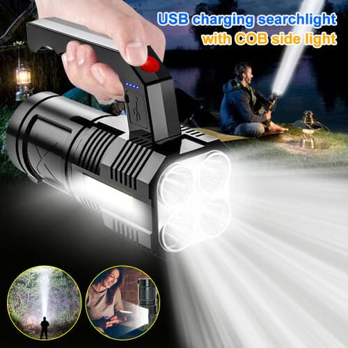 Quad-Core Bright COB LED Flashlight Rechargeable Small Special Forces Outdoor Multi-Functional Spotlight Built-in 1200Ma Battery