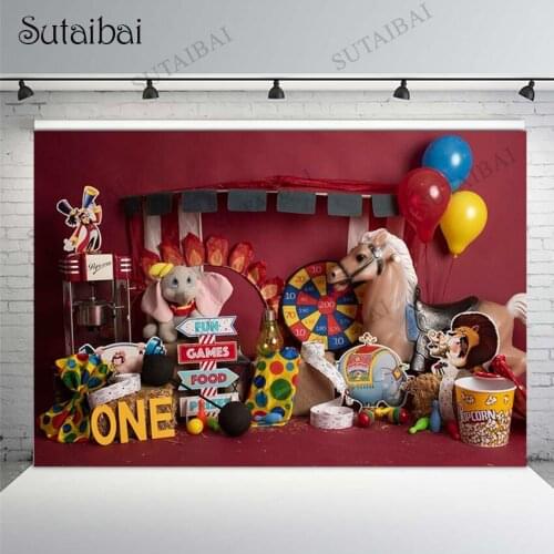 Circus Carnival Animal Show Toys Decorations Backdrop 1st Birthday Newborn Portrait Background Photo Studio Backdrop Photography