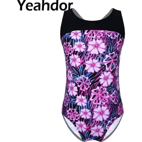 Kids Girls Summer One-Piece Swimsuit Swimwear Round Neck Sleeveless Backless Criss-Cross Bathing Suit Beach Swimming Leotard