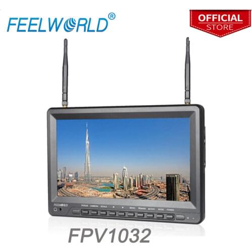 Feelworld FPV1032 10.1 Inch IPS FPV Monitor with Built-in Battery Dual 5.8G 32CH Diversity Receiver 1024x600 Wireless Monitors