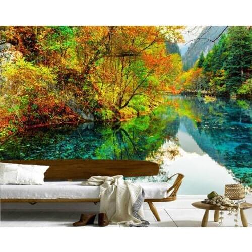 Rivers Autumn Jiuzhaigou park Trees nature photo 3d wallpaper papel de parede for the living room sofa TV wall bedroom kitchen
