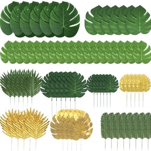5pcs Artificial Tropical Monstera Kwai Palm Tree Leaves Home Decoration for Hawaiian Luau Jungle Beach Party Table Supplies