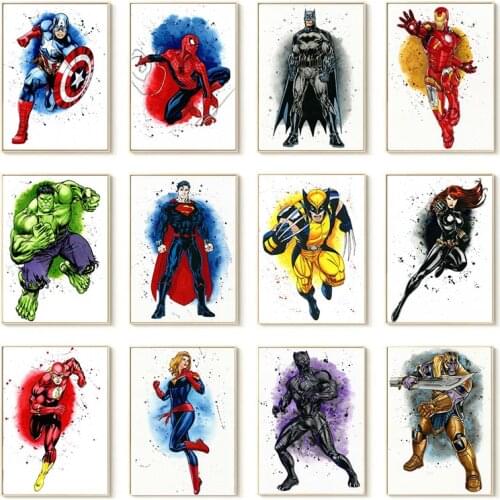 Marvel Avengers Poster Superhero Wall Art Canvas Painting Spiderman Iron Man Nursery Painting Nordic Kid Home Decor Picture