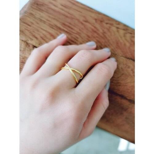 Stainless Steel Gold Round Hollow Geometric Rings for Women Girls Fashion Cross Twist Open Adjustable Ring Female Simple Jewelry