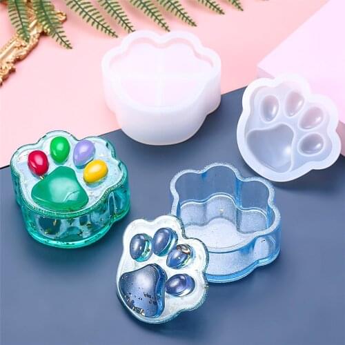 Cat Bear Paw Storage Box Resin Mold Set With Cover Silicone Epoxy Casting Mould For DIY Making Handmade Crafts Jewelry Storage