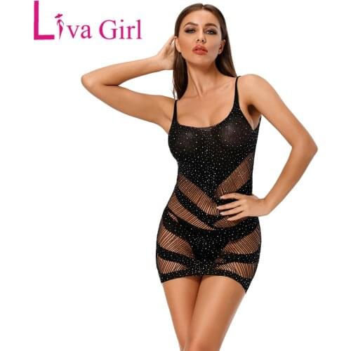 LIVA GIRL Woman Rhinestones Hollow-out Slip Chemise Female 2021 Sexy Slim Backless Lingerie Ladies Honeymoon Solid Sleepwear