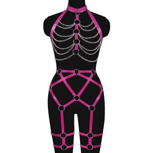 Metal Chain Accessories Punk Leather Harness For Women Fashion Garters Sexy Waist Belt Body Thigh Bands Goth Suspender Stocking