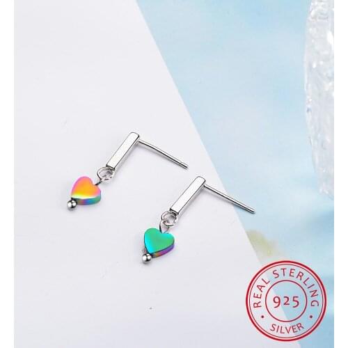 Sweet Fashion 925 Sterling Silver Colorful Stone Love Heart Earrings For Women S-E722