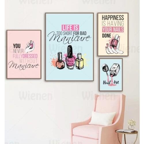 Fashion Nail Art Beauty Salon Canvas Posters and Prints Decor Makeup Nail Polish Girl Life Quotes Canvas Painting Wall Picture