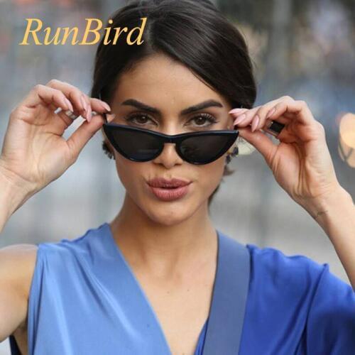 RunBird 2019 Spring Summer Styles Women Small Little Cat Eye Sunglasses Fashion Men Transparent Pink Lens Shades UV400 1380R