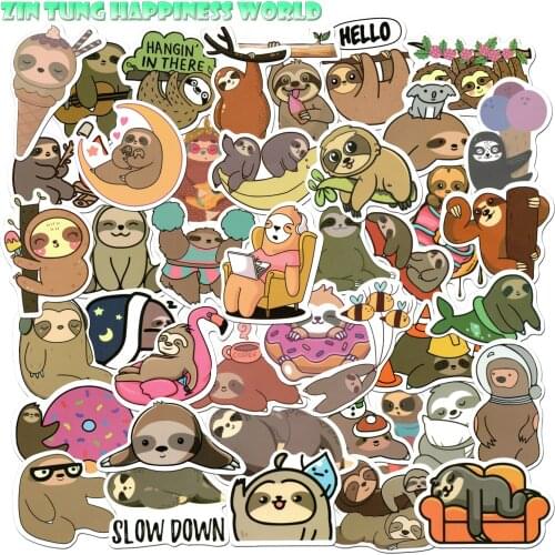 50pcs Cute Sloth Stickers for Kids Girls Boys Party Favors Journal Scarpbooking Luggage Student Reward Water Bottle Sticker DIY