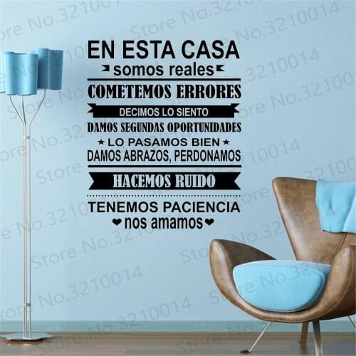 Spanish EN ESTA CASA House Rules Wall Sticker Home Decor Family Quote House Decoration Vinyl Wall Decals Kids Room RU291