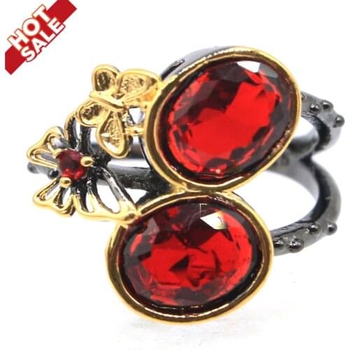 19x18mm Sublime Antique Vintage Created Red Blood Ruby Gift For Ladies Black Gold Silver Rings